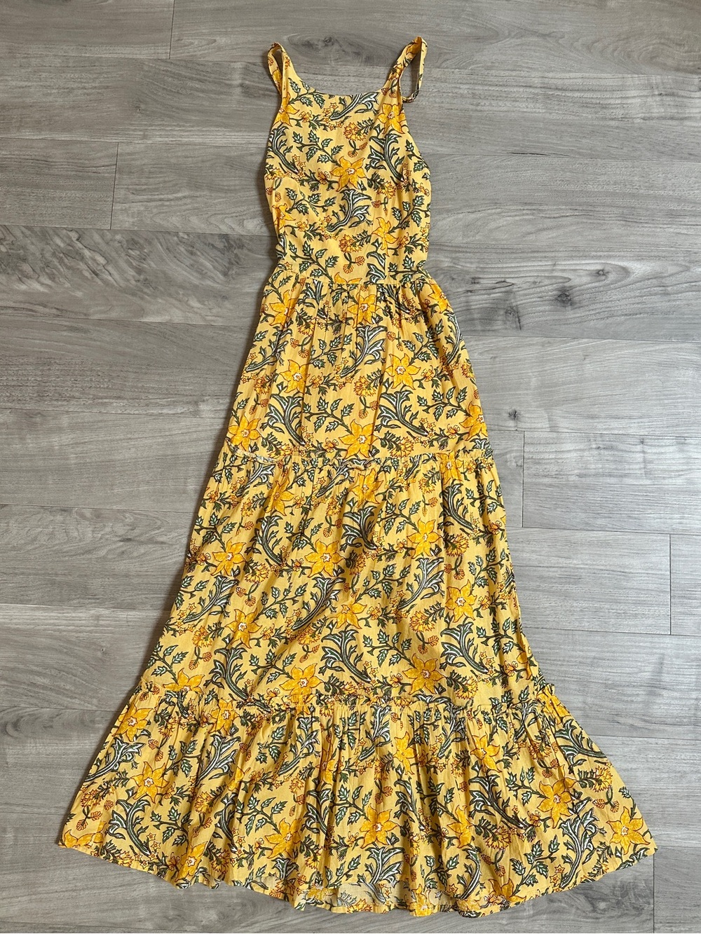 Mango Halter Neck Lace-Up Back Tiered Floral Maxi Dress in Yellow - Picture 6 of 13